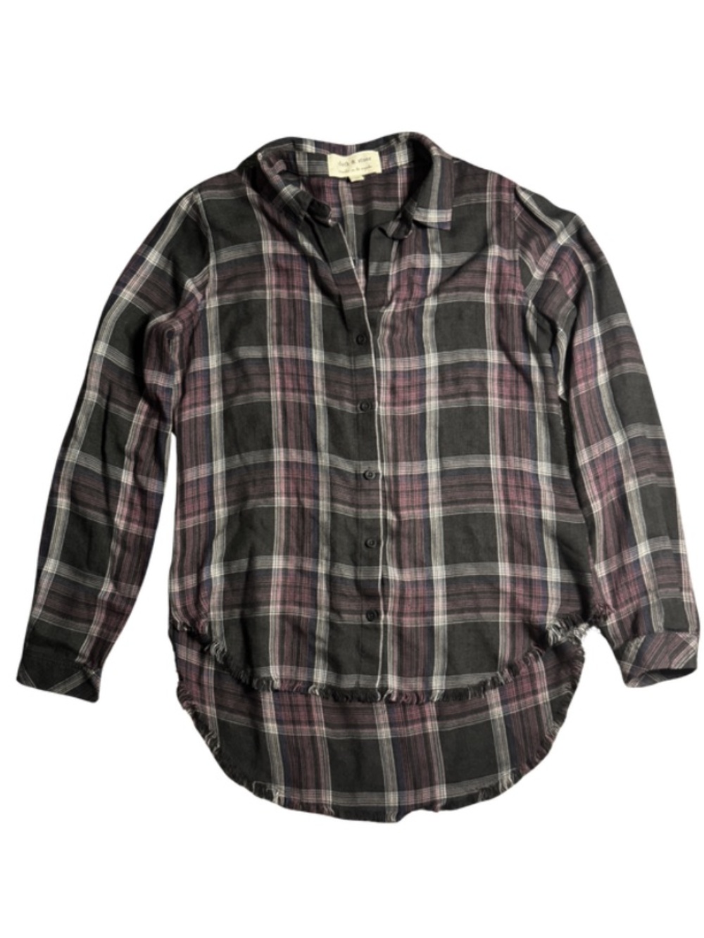 Cloth & Stone Casual Plaid Button-Up Shirt in Charcoal & Plum Medium - Picture 3 of 11